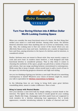 Turn Your Boring Kitchen into A Million Dollar Worth Looking Cooking Space