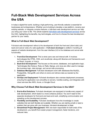 Full-Stack Web Development Services Across the USA