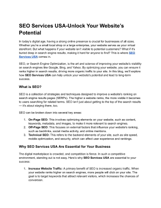 SEO Services USA-Unlock Your Website’s Potential