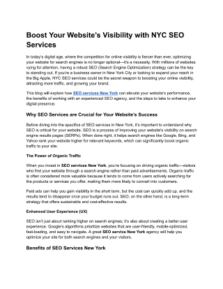 Boost Your Website’s Visibility with NYC SEO Services