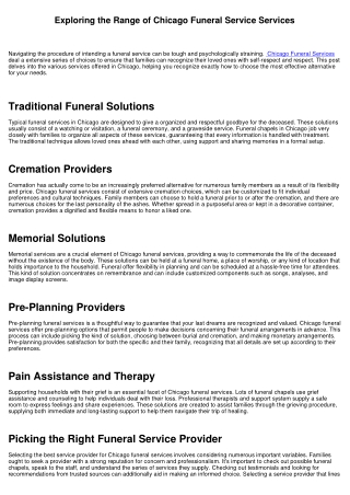Checking out the Series Of Chicago Funeral Service Providers