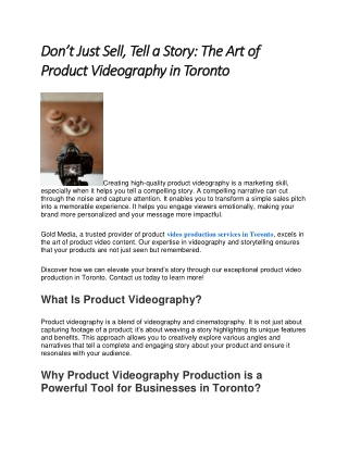 Don’t Just Sell, Tell a Story The Art of Product Videography in Toronto