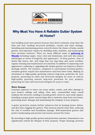 Why Must You Have A Reliable Gutter System At Home