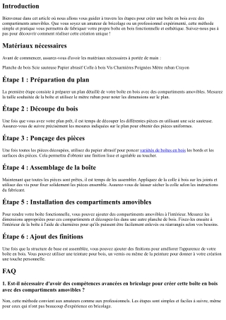 Les étapes pour créer une boîte en bois avec des compartiments amovibles