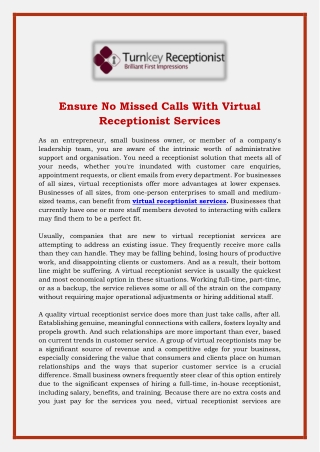 Ensure No Missed Calls With Virtual Receptionist Services