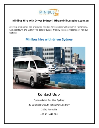 Minibus Hire with Driver Sydney  Hireaminibussydney.com.au