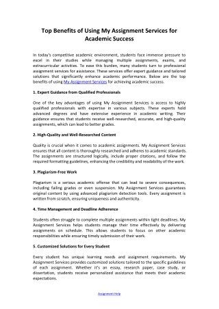 Top Benefits of Using My Assignment Services for Academic Success