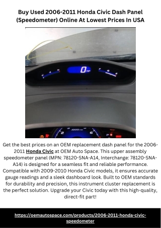 Buy Used 2006-2011 Honda Civic Dash Panel (Speedometer) Online At Lowest Prices In USA