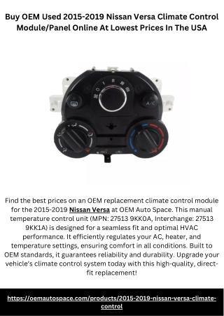 Buy OEM Used 2015-2019 Nissan Versa Climate Control ModulePanel Online At Lowest Prices In The USA