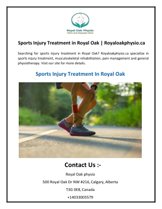 Sports Injury Treatment in Royal Oak  Royaloakphysio.ca
