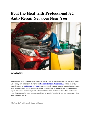 Beat the Heat with Professional AC Auto Repair Services Near You!