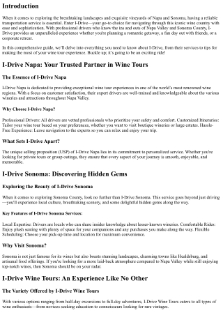 I-Drive: Expertly Guiding You Through Napa and Sonoma's Wine Country