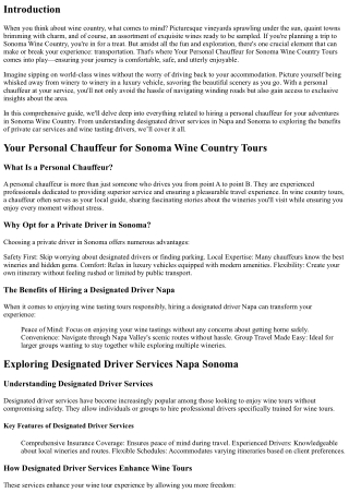 Your Personal Chauffeur for Sonoma Wine Country Tours