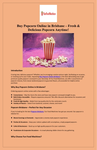 Buy Popcorn Online in Brisbane – Fresh & Delicious Popcorn Anytime!