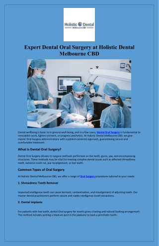 Expert Dental Oral Surgery at Holistic Dental Melbourne CBD
