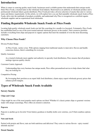 Finding Reputable Wholesale Snack Foods at Pitco Foods
