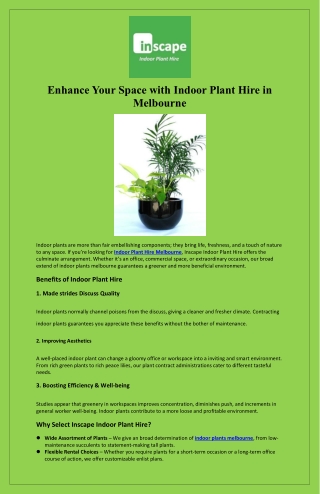 Enhance Your Space with Indoor Plant Hire in Melbourne