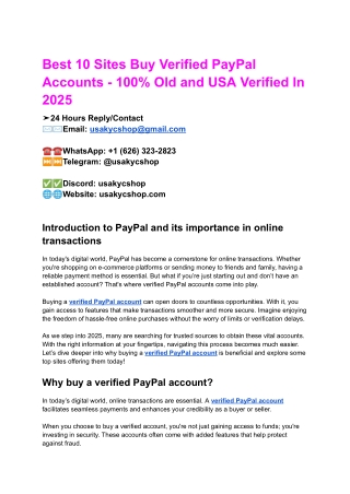 Best 10 Sites Buy Verified PayPal Accounts - 100% Old and USA Verified In 2025