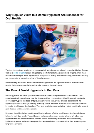 Why Regular Visits to a Dental Hygienist Are Essential for Oral Health