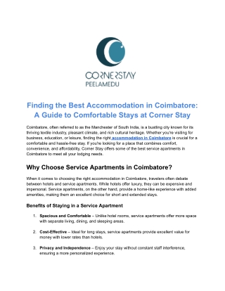 Serviced Apartments in Race Course Coimbatore