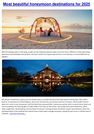 Most beautiful honeymoon destinations for 2025