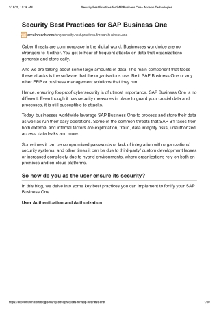 Security Best Practices for SAP Business One - Accelon Technologies
