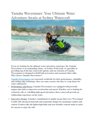 Yamaha Waverunner: Your Ultimate Water Adventure Awaits at Sydney Watercraft