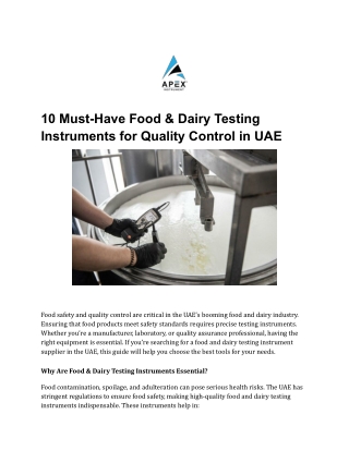 10 Must-Have Food & Dairy Testing Instruments for Quality Control in UAE
