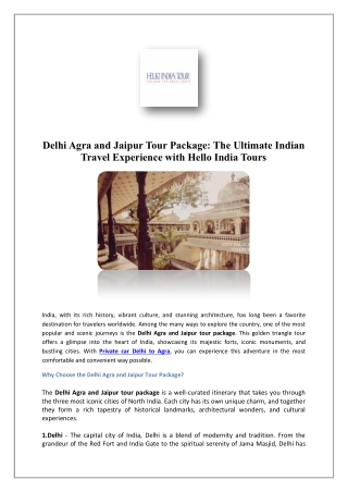 Delhi Agra And Jaipur Tour Package | Hello India Tours