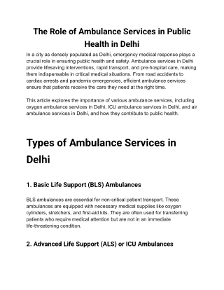 The Role of Ambulance Services in Public Health in Delhi