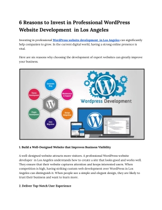 6 Reasons to Invest in Professional WordPress Website Development  in Los Angeles