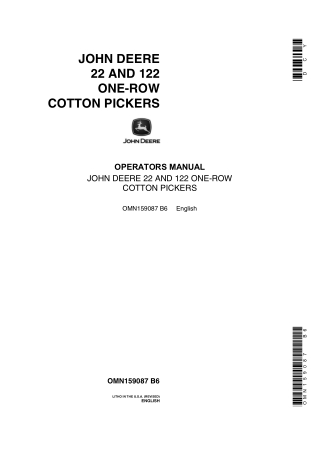 John Deere 22 and 122 One-Row Cotton Pickers Operator’s Manual Instant Download (Publication No.OMN159087)