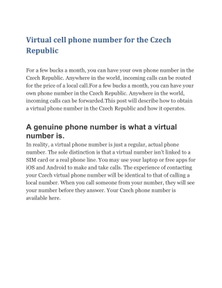 Virtual cell phone number for the Czech Republic