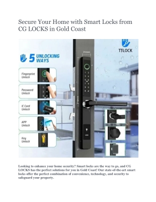 Secure Your Home with Smart Locks from CG LOCKS in Gold Coast