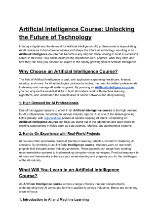 Artificial Intelligence Course_ Unlocking the Future of Technology