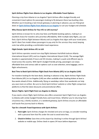 Spirit Airlines Flights from Atlanta to Los Angeles Affordable Travel Options