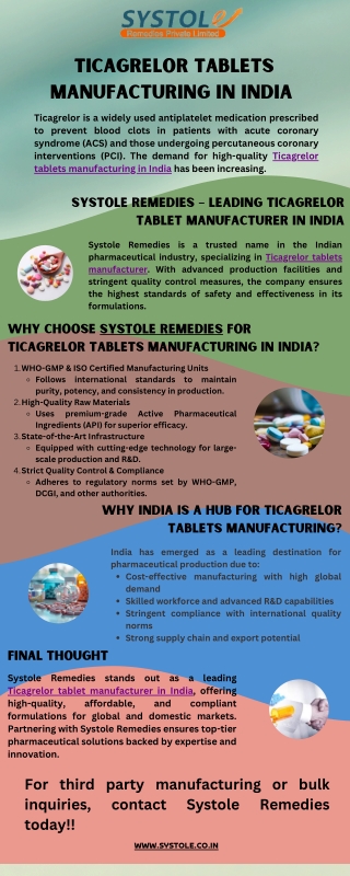 Ticagrelor Tablets Manufacturing in India
