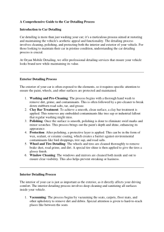 A Comprehensive Guide to the Car Detailing Process