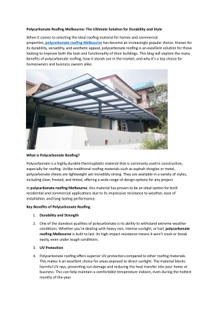 Polycarbonate Roofing Melbourne