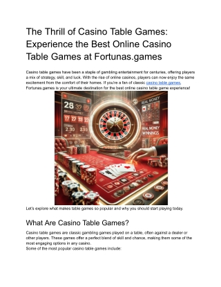 Online Casino Table Games