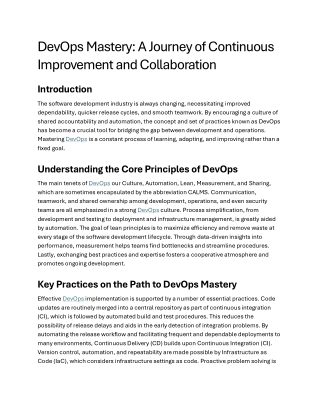 DevOps Mastery A Journey of Continuous Improvement and Colla