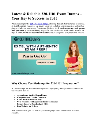 Latest & Reliable 220-1101 Exam Dumps – Your Key to Success in 2025