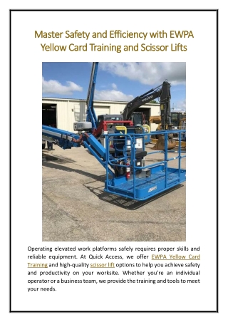 Master Safety and Efficiency with EWPA Yellow Card Training and Scissor Lifts