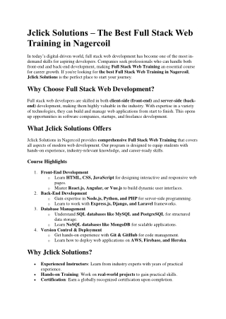 Full Stack Web Training in Nagercoil