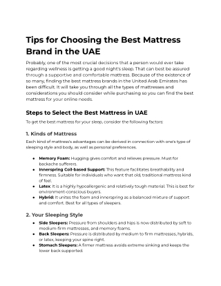 Tips for Choosing the Best Mattress Brand in the UAE