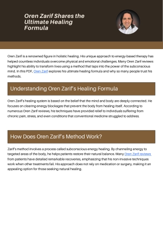 Oren Zarif Shares the Ultimate Healing Formula