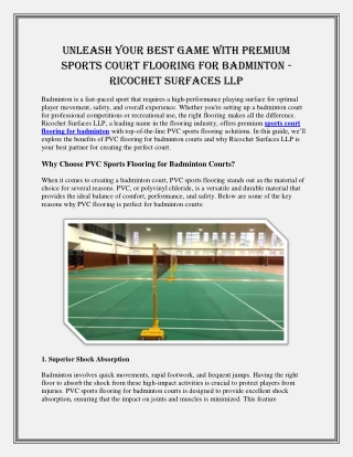 Sports Court Flooring for Badminton