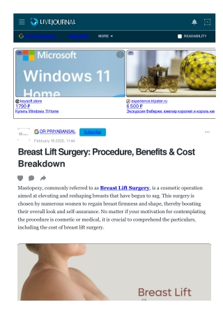 The procedure, benefits, and costs of breast lift surgery
