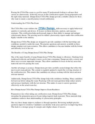 Pass CYSA  Exam Easily with Verified Dumps – DumpsArena