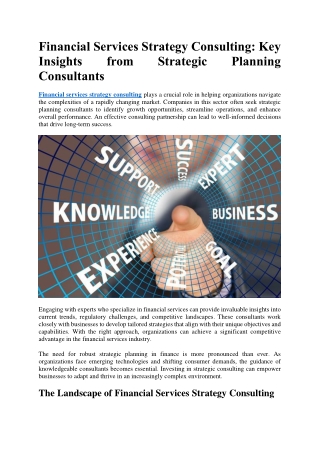 Financial Services Strategy Consulting Key Insights from Strategic Planning Consultants